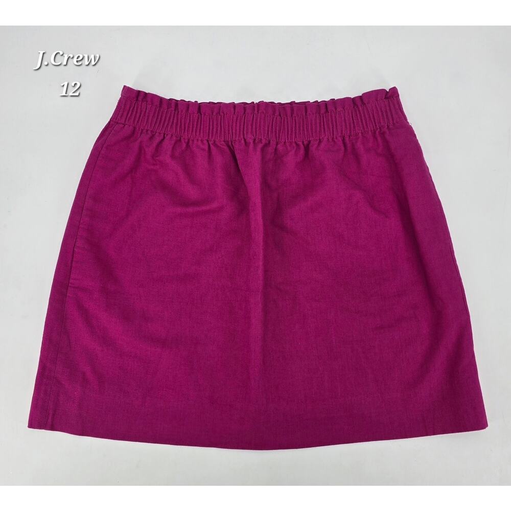 J.Crew Linen Cotton Sidewalk Mini Skirt 12 Fuchsia Pink Preppy Coastal‎